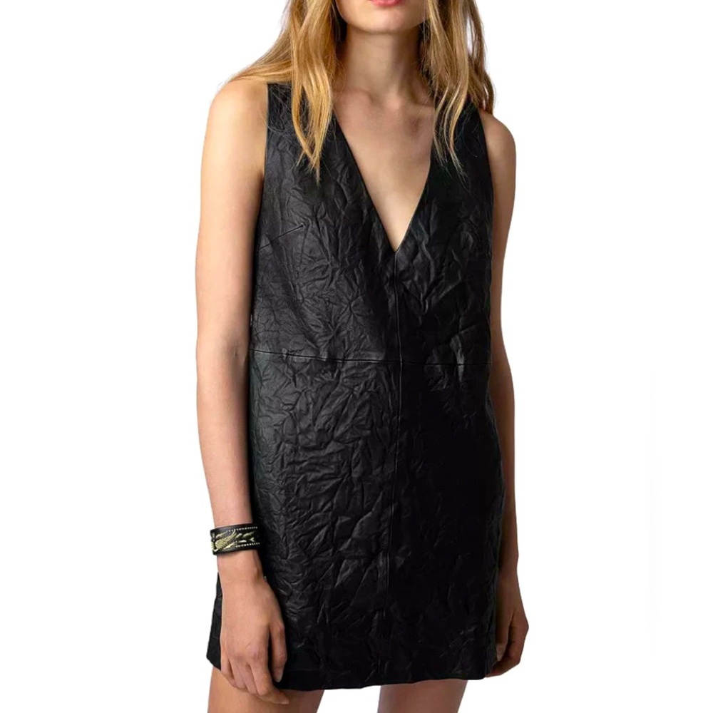 NWOT - Zadig & Voltaire Black Sleeveless Deep V-Neck Mini Dress, size M